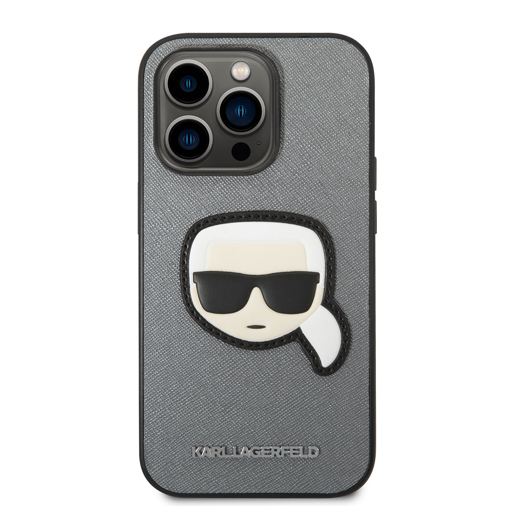 Capa para Apple iPhone 14 Pro Max, Karl Lagerfeld, Saffiano Karl's Head, Prateada