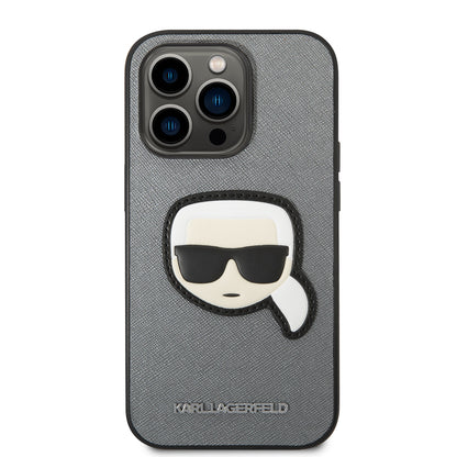 Capa para Apple iPhone 14 Pro Max, Karl Lagerfeld, Saffiano Karl's Head, Prateada