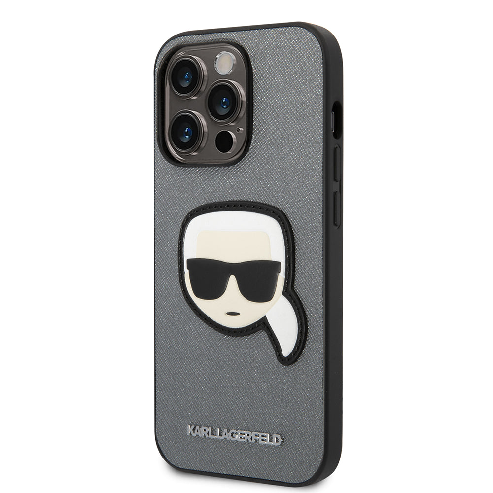Capa para Apple iPhone 14 Pro Max, Karl Lagerfeld, Saffiano Karl's Head, Prateada