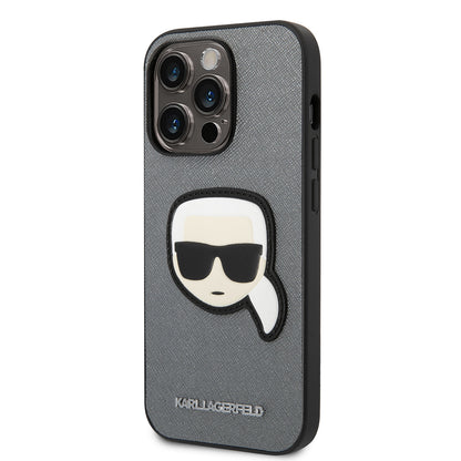 Capa para Apple iPhone 14 Pro Max, Karl Lagerfeld, Saffiano Karl's Head, Prateada