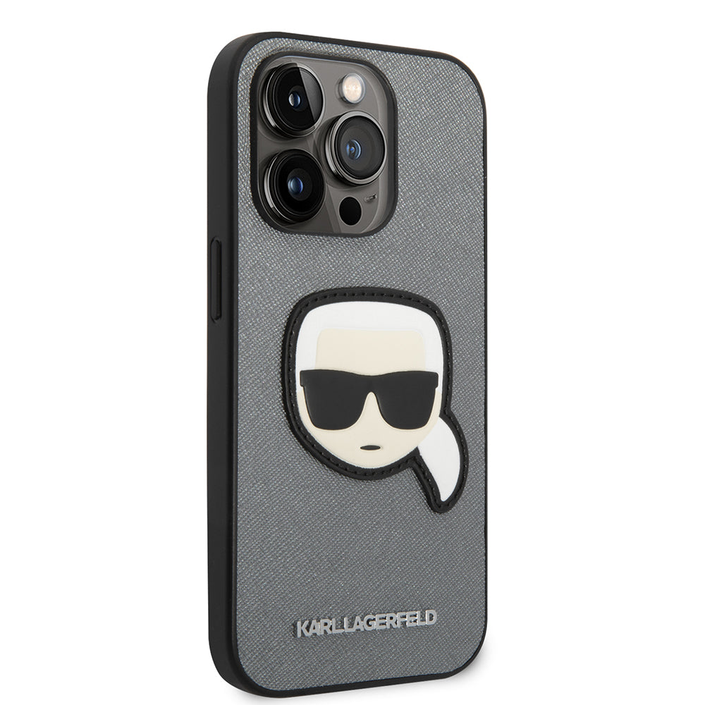 Capa para Apple iPhone 14 Pro Max, Karl Lagerfeld, Saffiano Karl's Head, Prateada