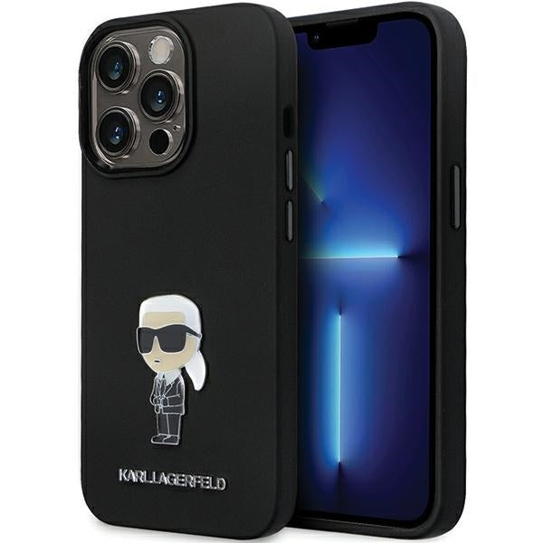 Capa para Apple iPhone 14 Pro Max, Karl Lagerfeld, Silicone Ikonik Karl Metal, Preta