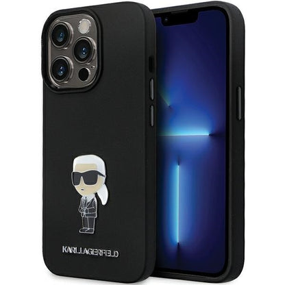 Capa para Apple iPhone 14 Pro Max, Karl Lagerfeld, Silicone Ikonik Karl Metal, Preta