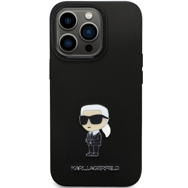 Capa para Apple iPhone 14 Pro Max, Karl Lagerfeld, Silicone Ikonik Karl Metal, Preta
