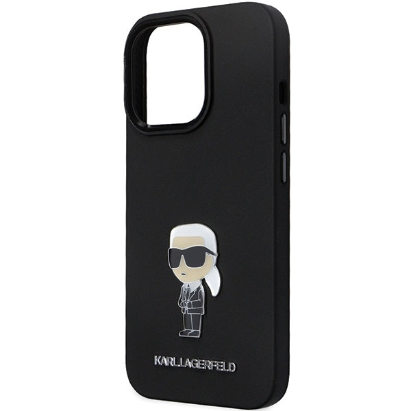 Capa para Apple iPhone 14 Pro Max, Karl Lagerfeld, Silicone Ikonik Karl Metal, Preta