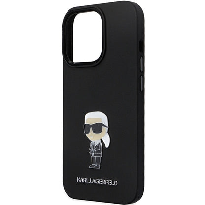 Capa para Apple iPhone 14 Pro Max, Karl Lagerfeld, Silicone Ikonik Karl Metal, Preta