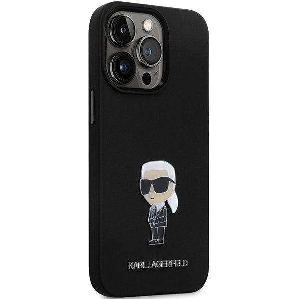 Capa para Apple iPhone 14 Pro Max, Karl Lagerfeld, Silicone Ikonik Karl Metal, Preta