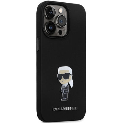 Capa para Apple iPhone 14 Pro Max, Karl Lagerfeld, Silicone Ikonik Karl Metal, Preta