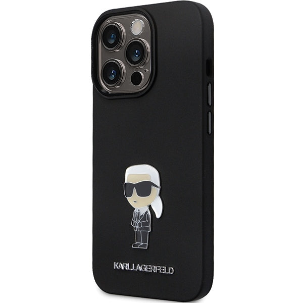 Capa para Apple iPhone 14 Pro Max, Karl Lagerfeld, Silicone Ikonik Karl Metal, Preta