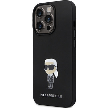 Capa para Apple iPhone 14 Pro Max, Karl Lagerfeld, Silicone Ikonik Karl Metal, Preta