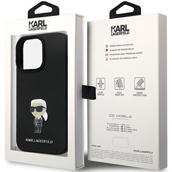 Capa para Apple iPhone 14 Pro Max, Karl Lagerfeld, Silicone Ikonik Karl Metal, Preta
