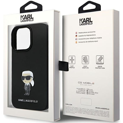 Capa para Apple iPhone 14 Pro Max, Karl Lagerfeld, Silicone Ikonik Karl Metal, Preta