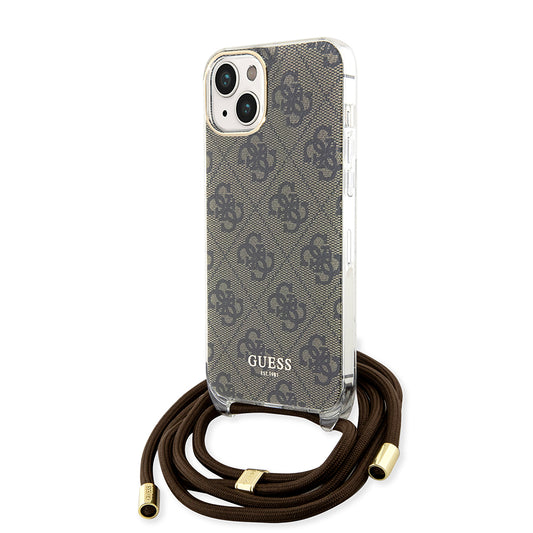 Capa para Apple iPhone 15, Guess, 4G IML Printed Crossbody, Castanho
