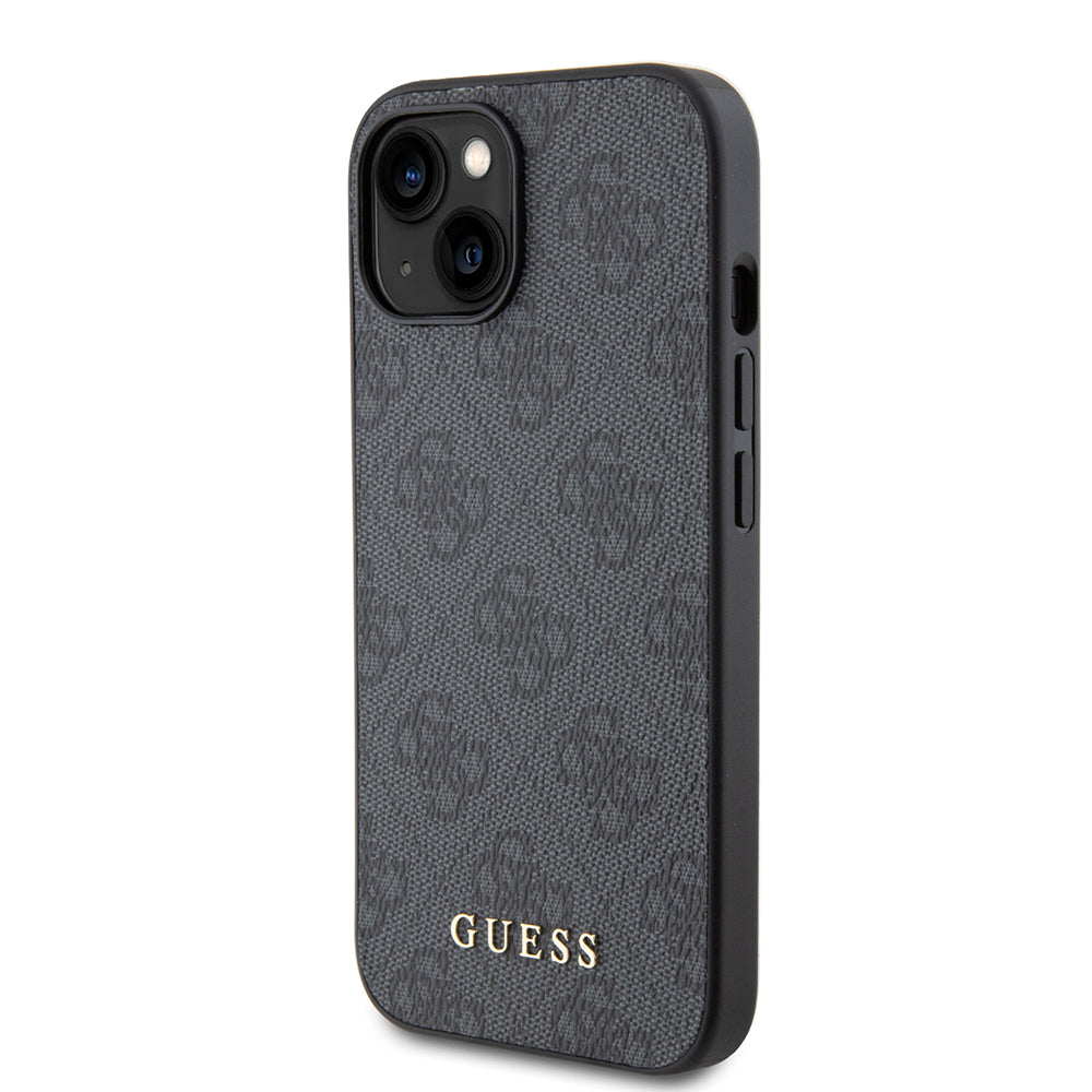 Capa para Apple iPhone 15, Guess, 4G Metal Gold Logo, Cinza