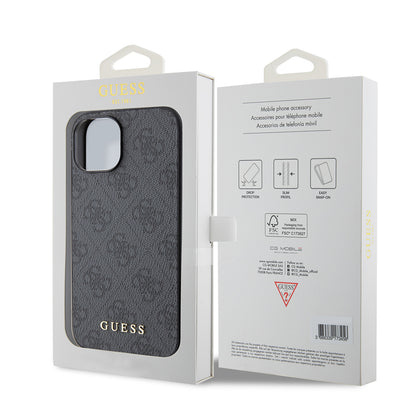 Capa para Apple iPhone 15, Guess, 4G Metal Gold Logo, Cinza