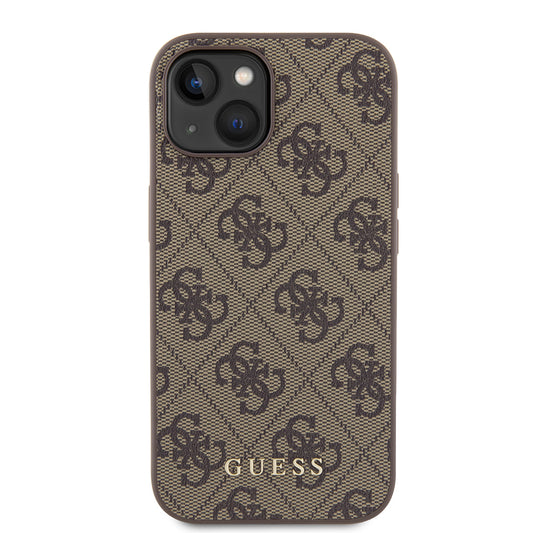 Capa para Apple iPhone 15, Guess, 4G Metal Gold Logo, Castanho