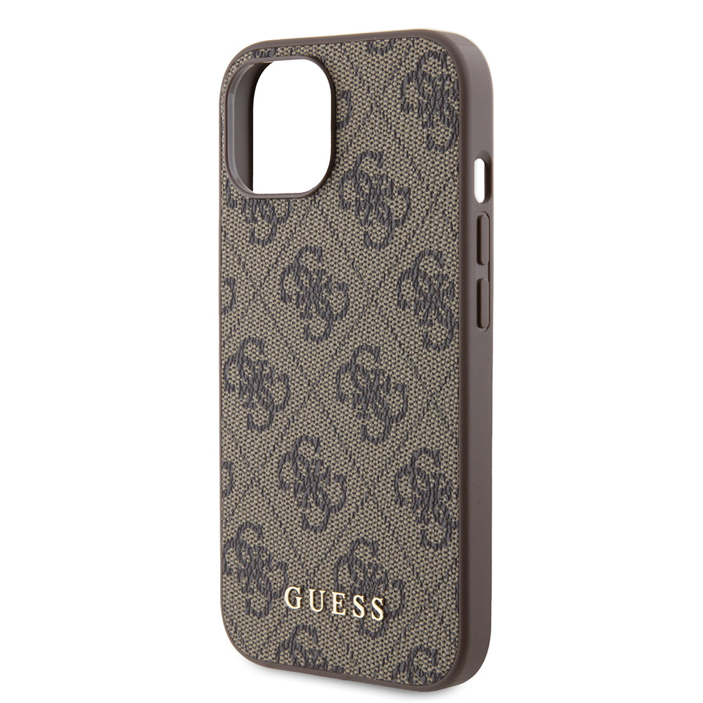 Case for Apple iPhone 15, Guess, 4G Metal Gold Logo, Brown