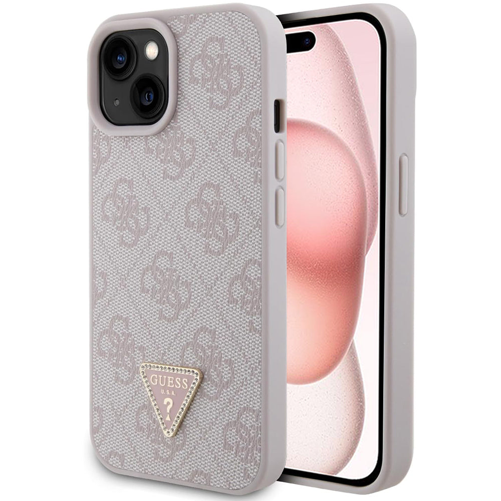 Case for Apple iPhone 15, Guess, 4G Triangle Strass, Pink