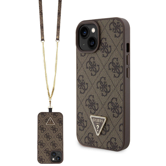Capa para Apple iPhone 15, Guess, Crossbody 4G Metal Logo, Castanho