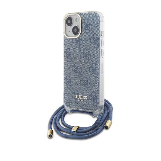 Capa para Apple iPhone 15, Guess, Crossbody Cord 4G Print, Azul