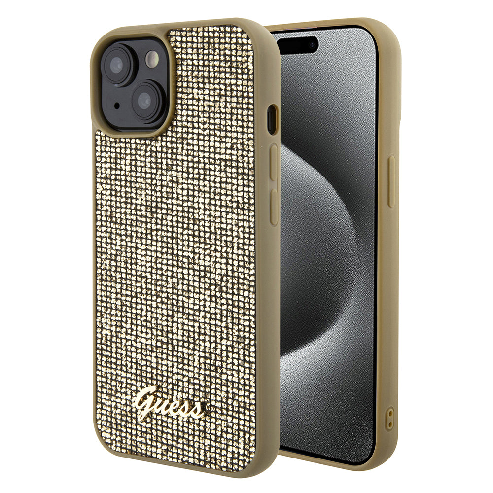 Capa para Apple iPhone 15, Guess, Disco Metal Script, Dourada