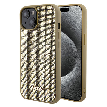 Capa para Apple iPhone 15, Guess, Disco Metal Script, Dourada