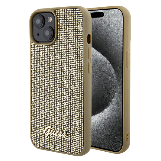 Capa para Apple iPhone 15, Guess, Disco Metal Script, Dourada