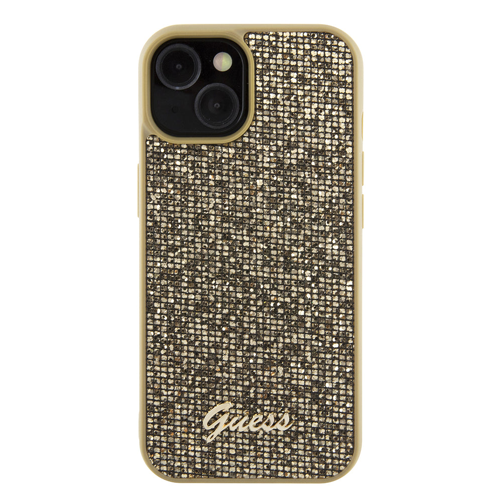Capa para Apple iPhone 15, Guess, Disco Metal Script, Dourada