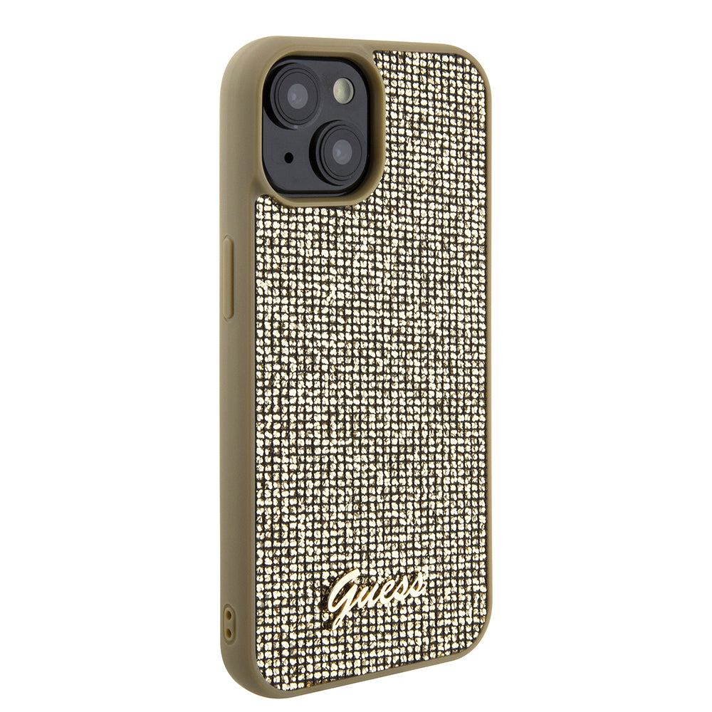 Capa para Apple iPhone 15, Guess, Disco Metal Script, Dourada