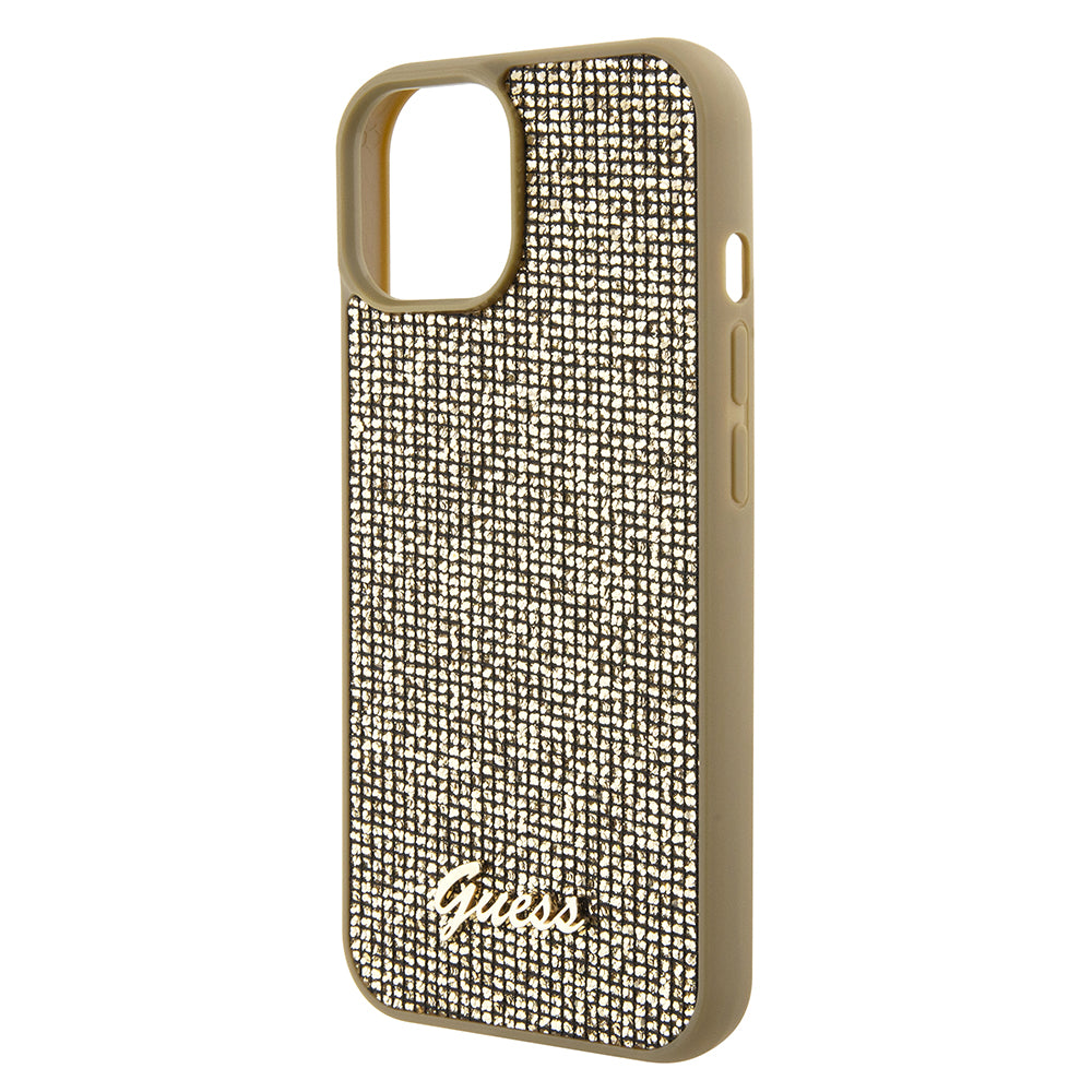 Capa para Apple iPhone 15, Guess, Disco Metal Script, Dourada