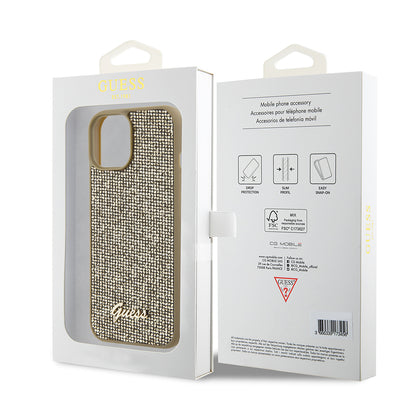 Capa para Apple iPhone 15, Guess, Disco Metal Script, Dourada