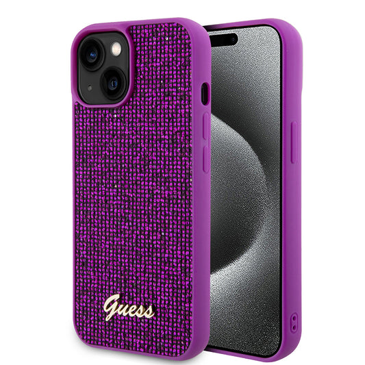 Capa para Apple iPhone 15, Guess, Disco Metal Script, Fúcsia