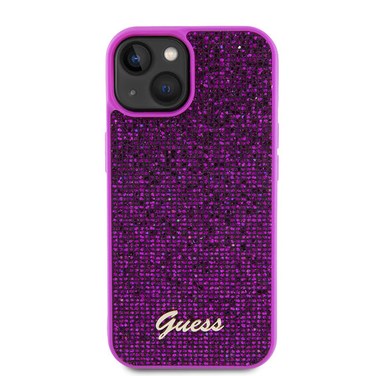 Capa para Apple iPhone 15, Guess, Disco Metal Script, Fúcsia
