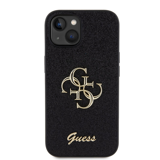 Capa para Apple iPhone 15, Guess, Glitter Big 4G Script, Preta