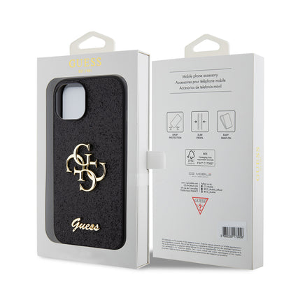 Capa para Apple iPhone 15, Guess, Glitter Big 4G Script, Preta