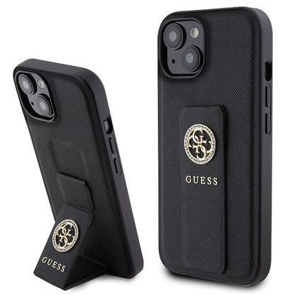 Capa para Apple iPhone 15, Guess, Grip Stand 4G Saffiano Strass, Preta