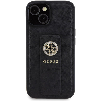 Capa para Apple iPhone 15, Guess, Grip Stand 4G Saffiano Strass, Preta