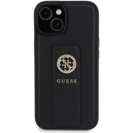 Capa para Apple iPhone 15, Guess, Grip Stand 4G Saffiano Strass, Preta