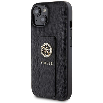 Capa para Apple iPhone 15, Guess, Grip Stand 4G Saffiano Strass, Preta