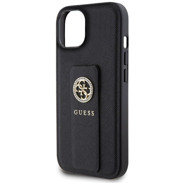Capa para Apple iPhone 15, Guess, Grip Stand 4G Saffiano Strass, Preta