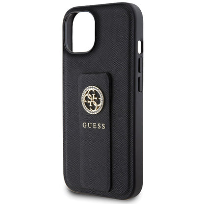 Capa para Apple iPhone 15, Guess, Grip Stand 4G Saffiano Strass, Preta