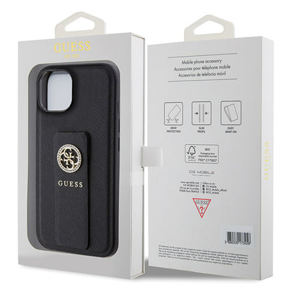 Capa para Apple iPhone 15, Guess, Grip Stand 4G Saffiano Strass, Preta