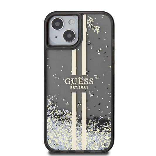 Capa para Apple iPhone 15, Guess, Liquid Glitter Gold Stripes, Preta