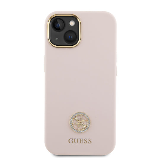 Capa para Apple iPhone 15, Guess, Logo Strass 4G, Rosa Claro