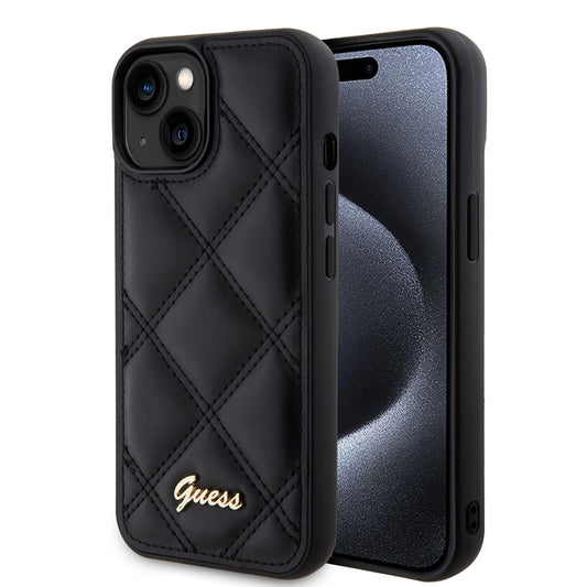 Capa para Apple iPhone 15, Guess, Quilted Metal Logo, Preta