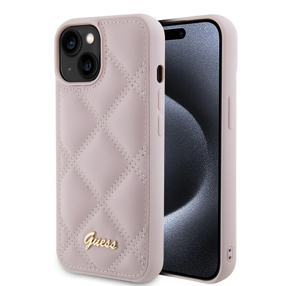 Capa para Apple iPhone 15, Guess, Quilted Metal Logo, Rosa