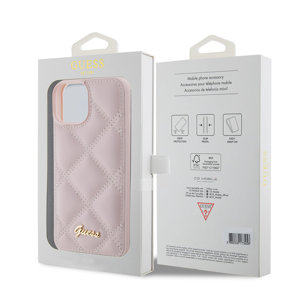 Capa para Apple iPhone 15, Guess, Quilted Metal Logo, Rosa