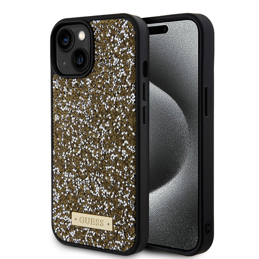 Capa para Apple iPhone 15, Guess, Logotipo de Metal com Strass, Amarela