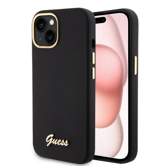 Capa para Apple iPhone 15, Guess, Script Metal Logo & Frame, Preta