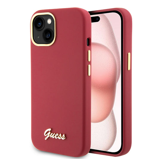 Capa para Apple iPhone 15, Guess, Script Metal Logo & Frame, Rosa